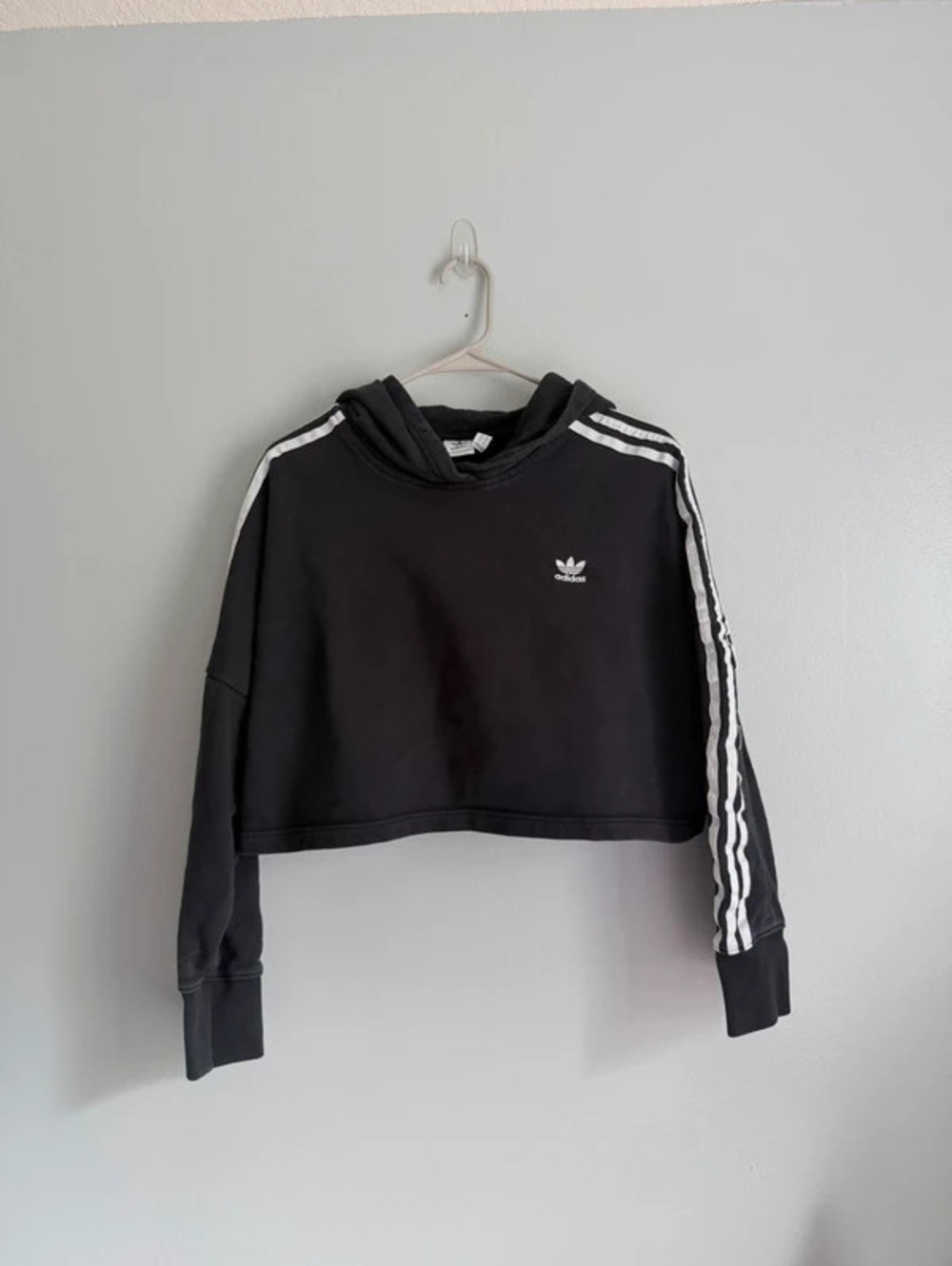 Adidas Originals Trefoil 3 Stripe Cropped Hoodie Black S